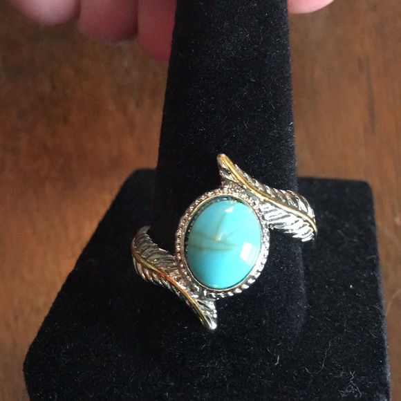 2 tone Turquoise Ring NEW SIlver tone SIZE 9 - Picture 4 of 4